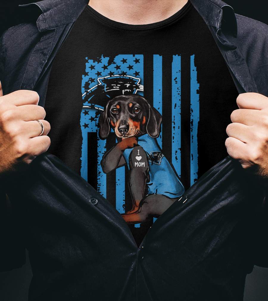 Dachshund Carolina Panthers I Love Mom T-Shirt