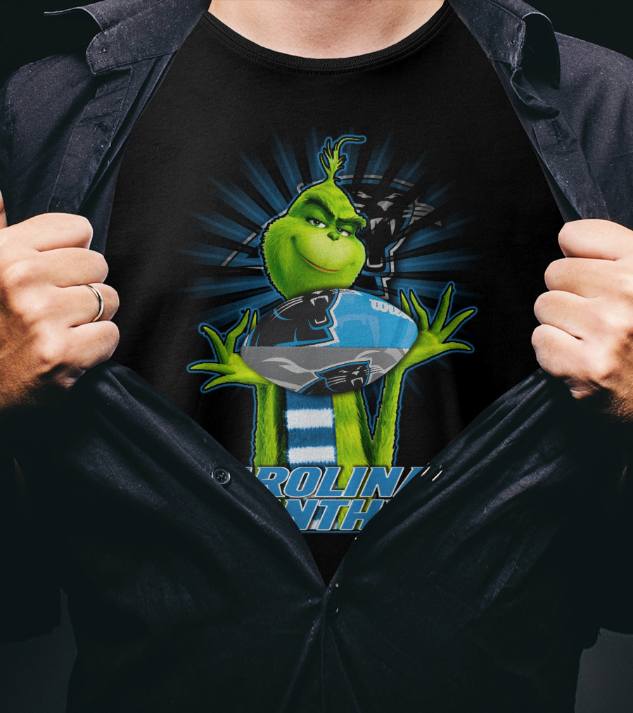 Grinch Holding Football CAROLINA PANTHERS T-Shirt