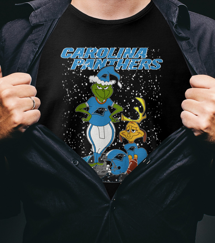 CAROLINA PANTHERS Grinch Christmas Snow Scene With Grinch And Max T-Shirt
