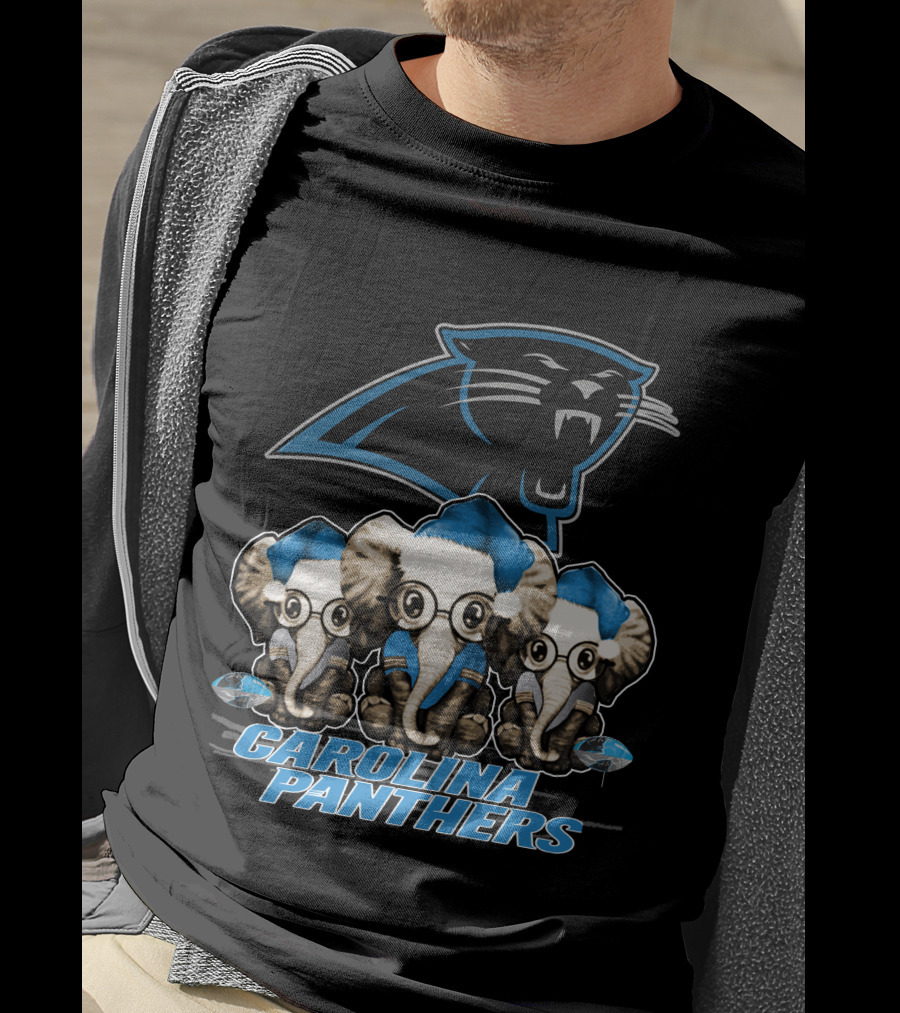 Carolina Panthers Elephan Xmas Holiday Elephant Trio T-Shirt