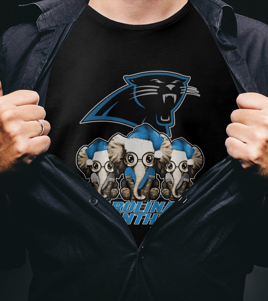 Carolina Panthers Elephan Xmas Holiday Elephant Trio T-Shirt