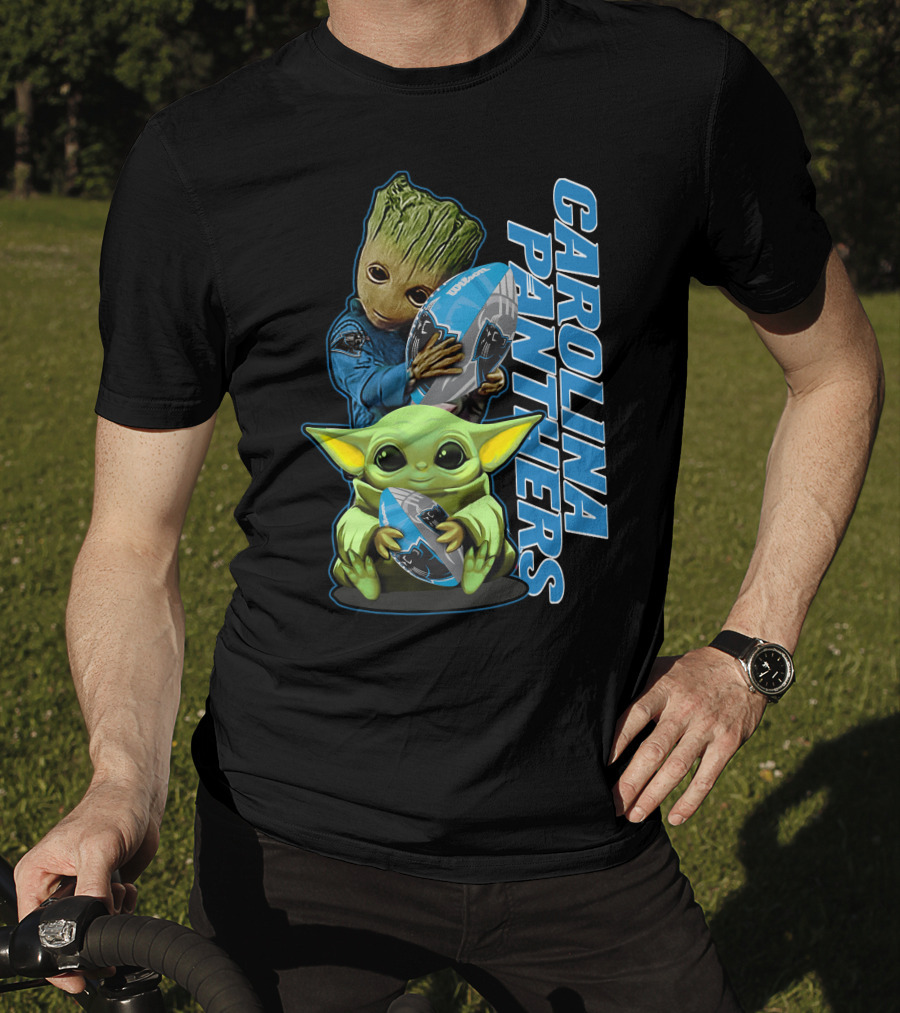 Groot Baby Yoda Grzd Carolina Panthers Football T-Shirt