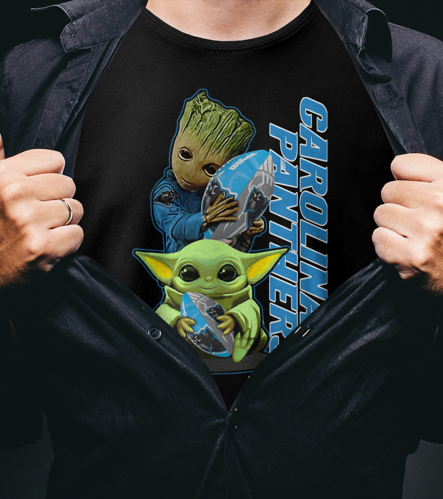 Groot Baby Yoda Grzd Carolina Panthers Football T-Shirt
