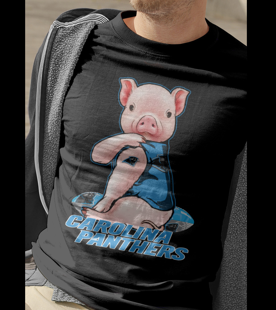 CAROLINA PANTHERS Pig In Panthers Jersey On Football T-Shirt