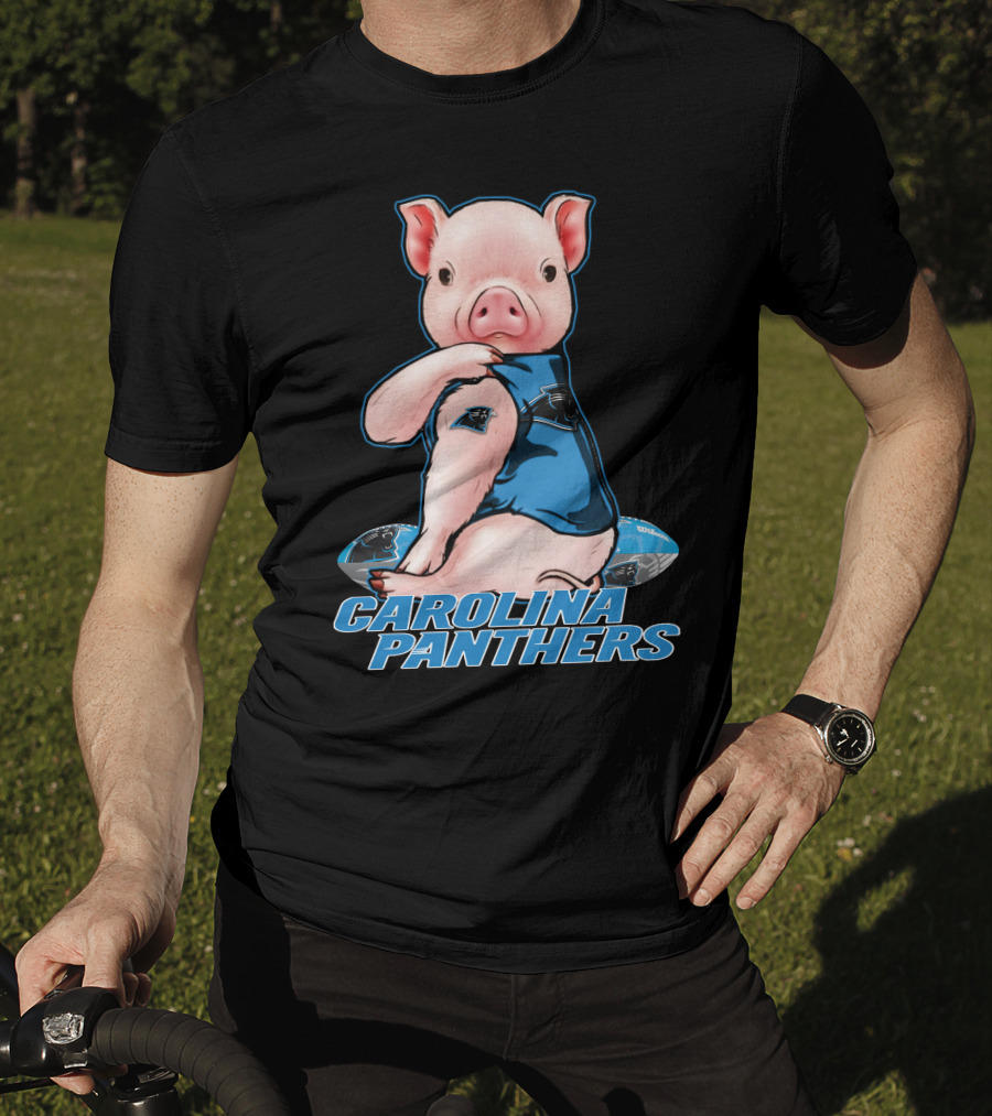 CAROLINA PANTHERS Pig In Panthers Jersey On Football T-Shirt