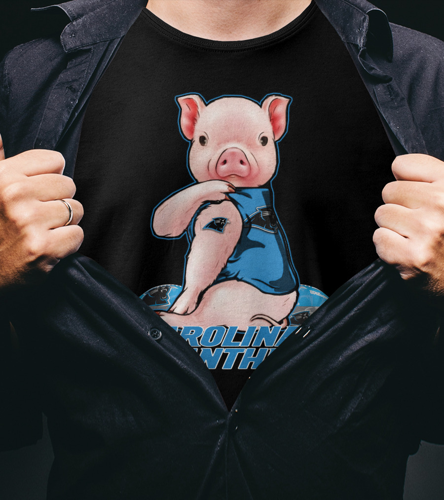CAROLINA PANTHERS Pig In Panthers Jersey On Football T-Shirt
