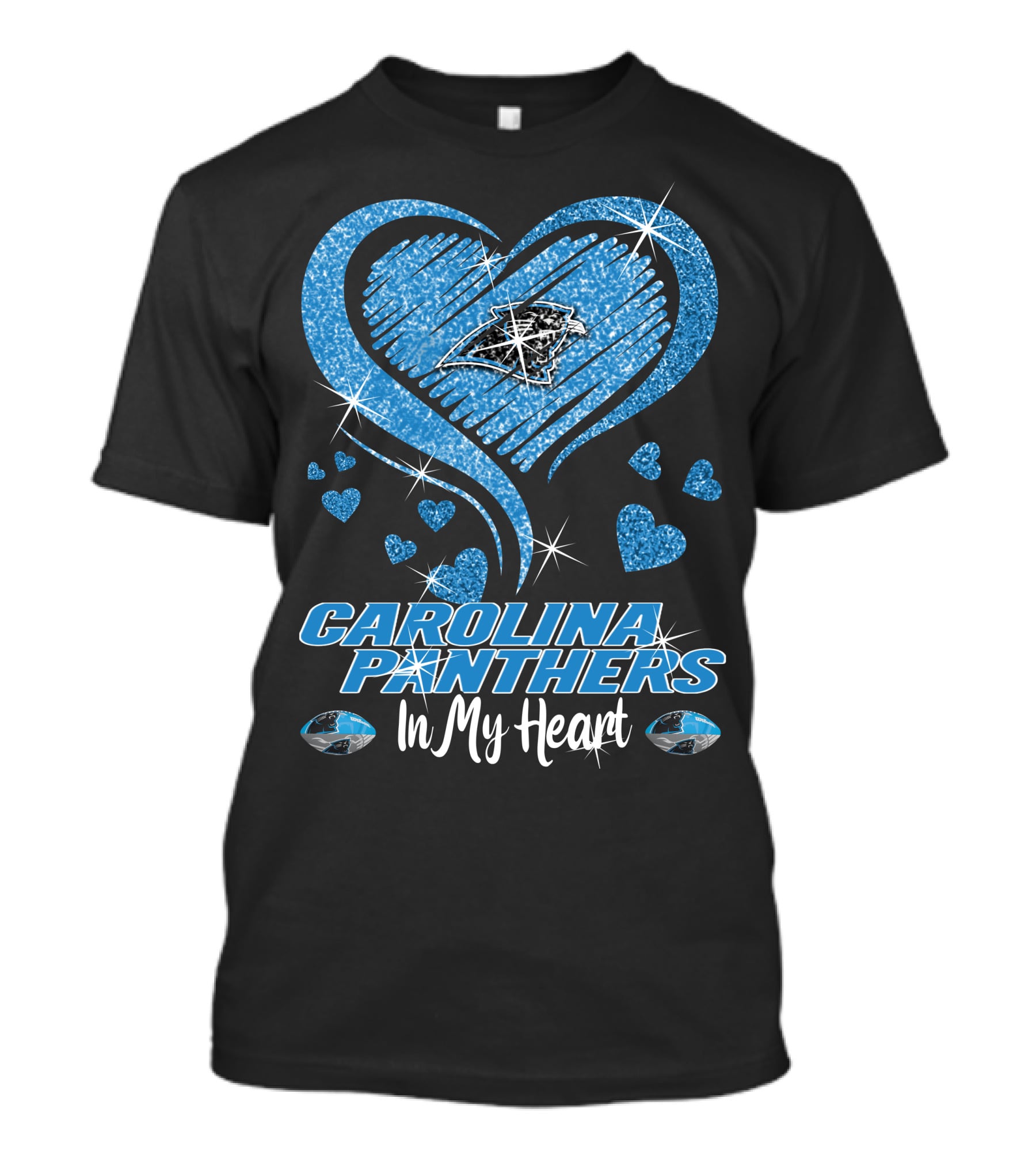 CAROLINA PANTHERS In My Heart Sparkling Blue Heart T-Shirt