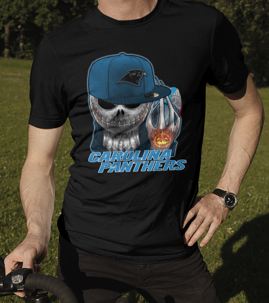 Carolina Panthers Jackskull With Pumpkin And Cap T-Shirt