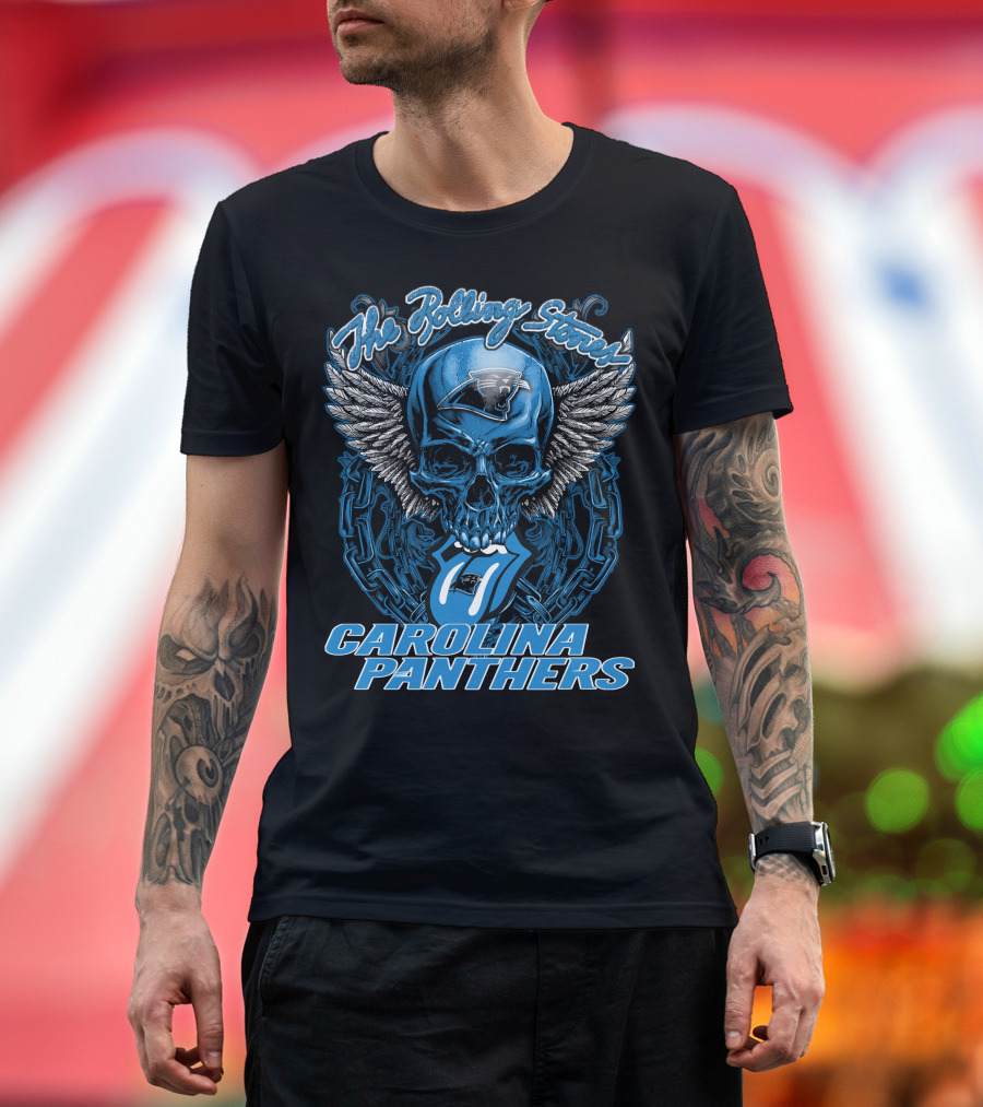 The Rolling Stones Carolina Panthers Skull With Wings And Tongue T-Shirt