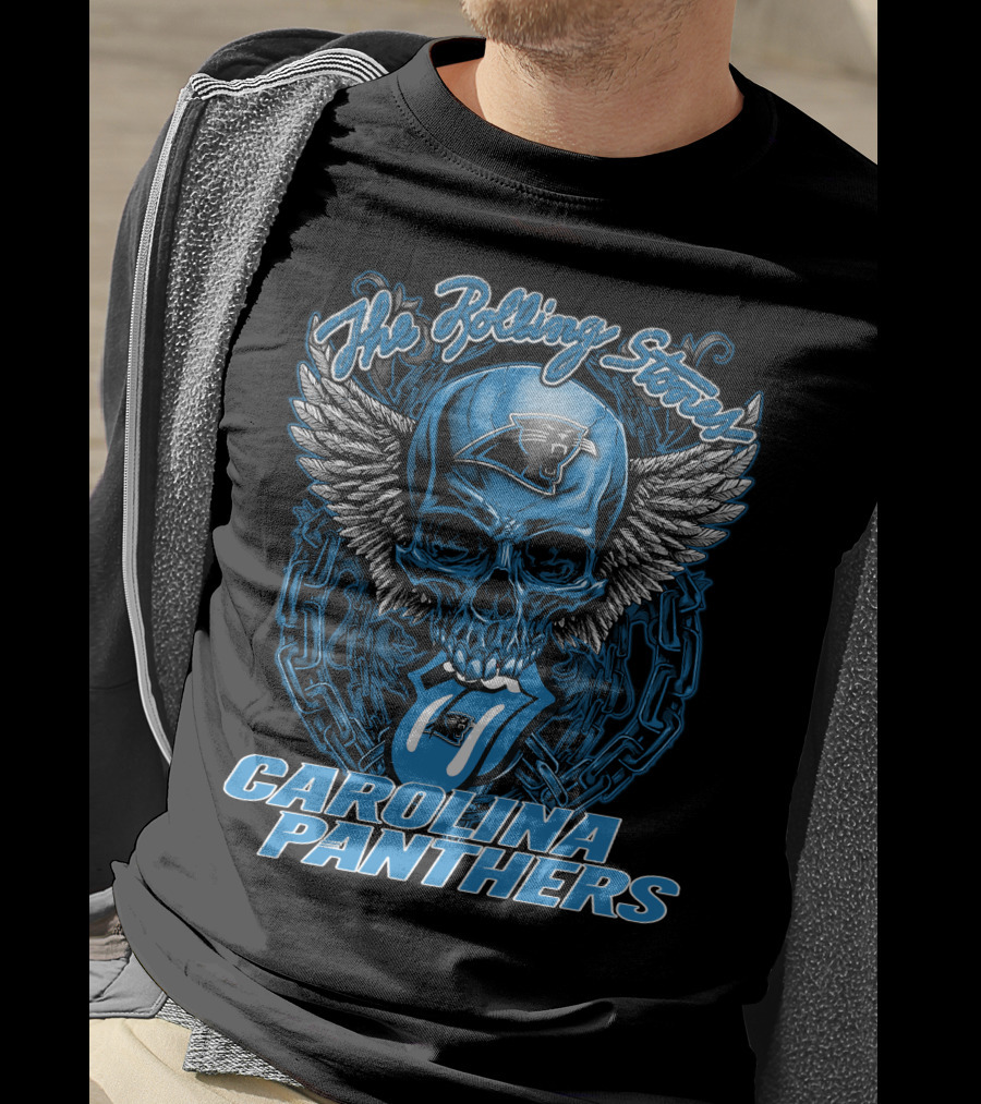 The Rolling Stones Carolina Panthers Skull With Wings And Tongue T-Shirt