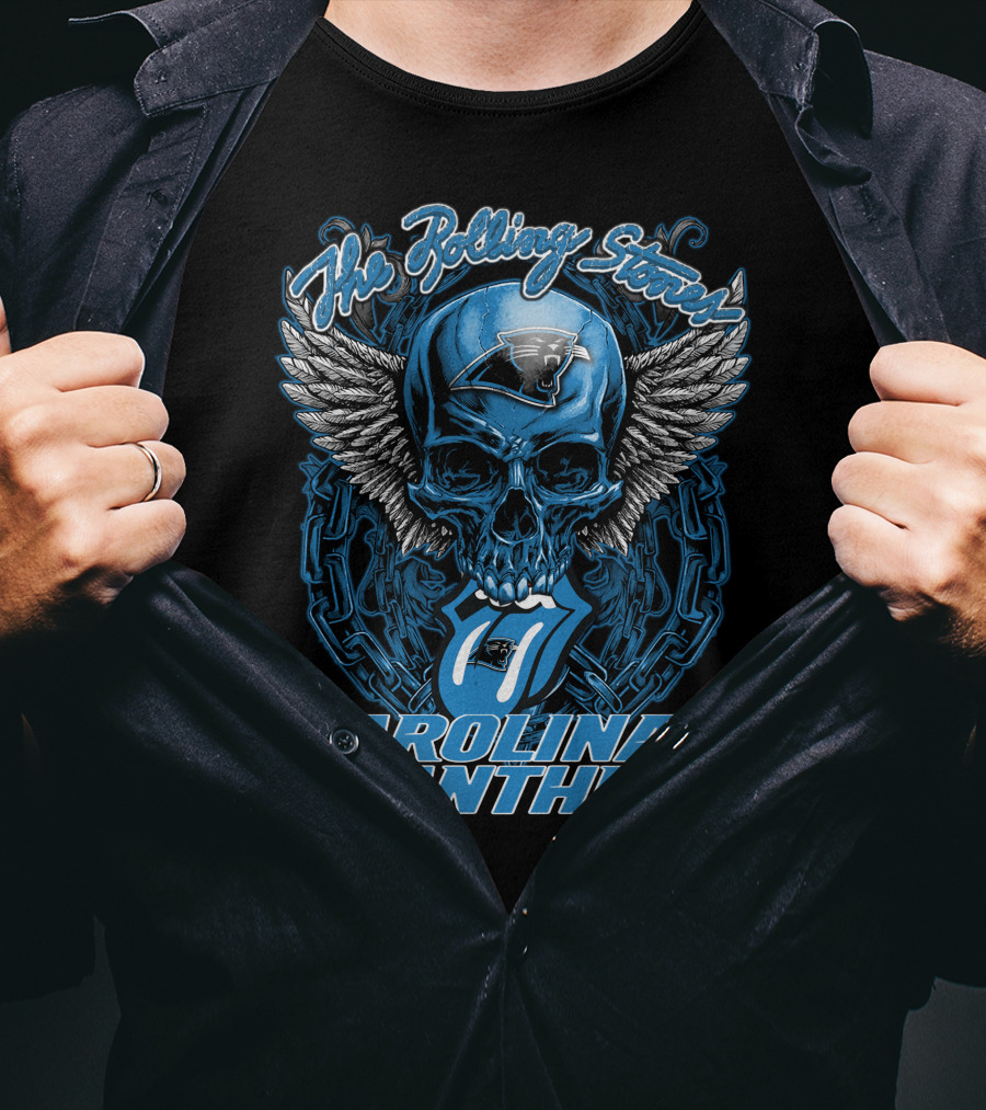 The Rolling Stones Carolina Panthers Skull With Wings And Tongue T-Shirt
