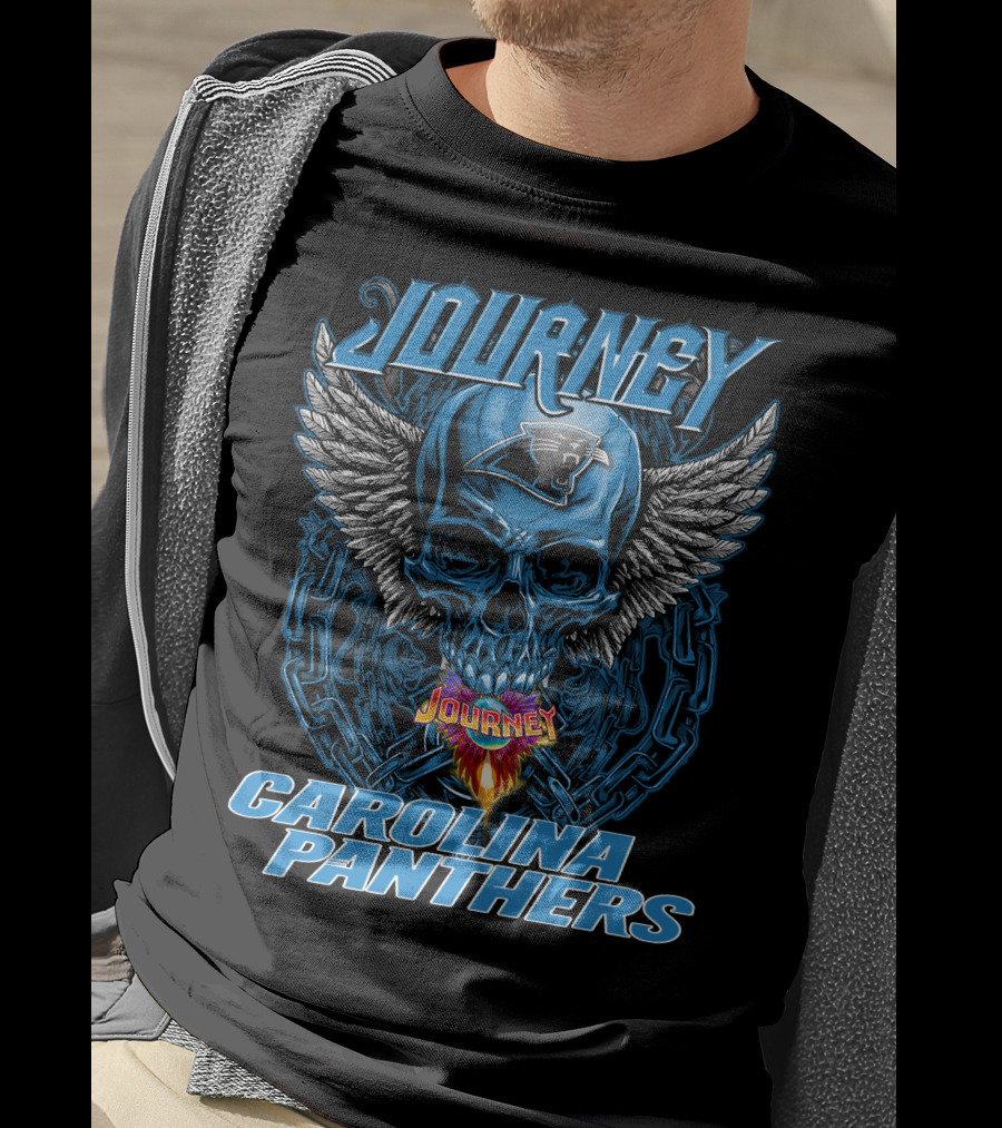 Journey Carolina Panthers Skull Wings Chain T-Shirt