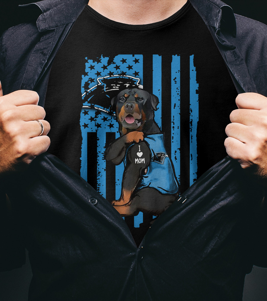 Rottweiler Carolina Panthers I Love Mom T-Shirt