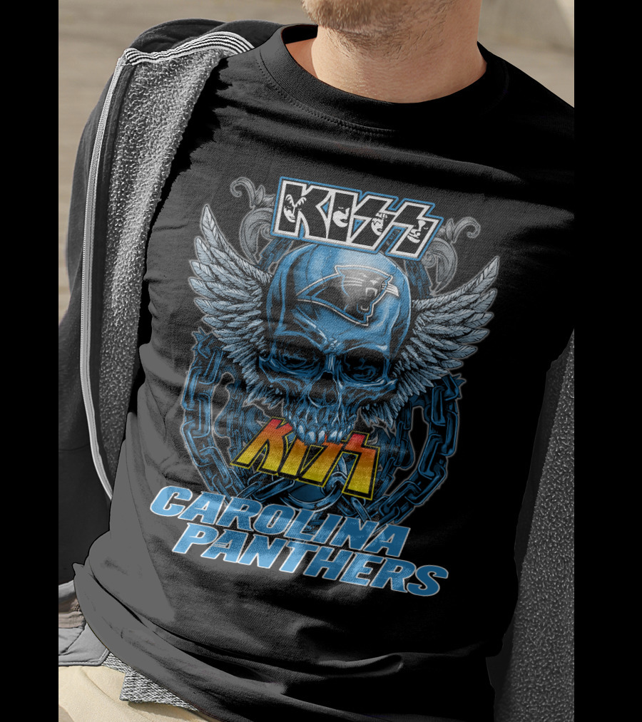 KISS Carolina Panthers Skull With Wings And Chains T-Shirt