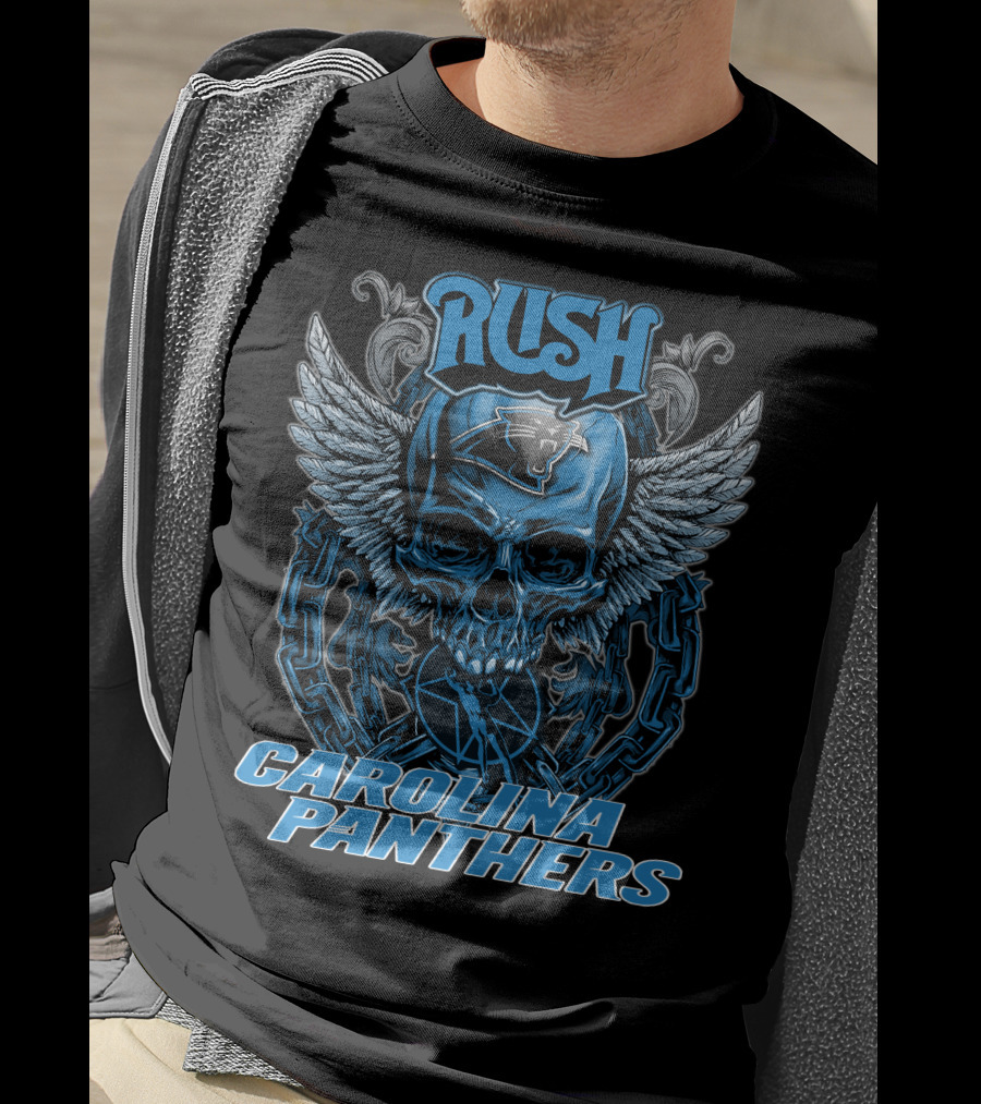 RUSH CAROLINA PANTHERS Skull With Wings And Chains T-Shirt