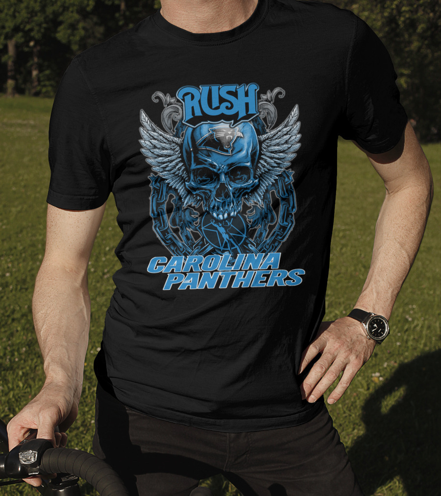 RUSH CAROLINA PANTHERS Skull With Wings And Chains T-Shirt