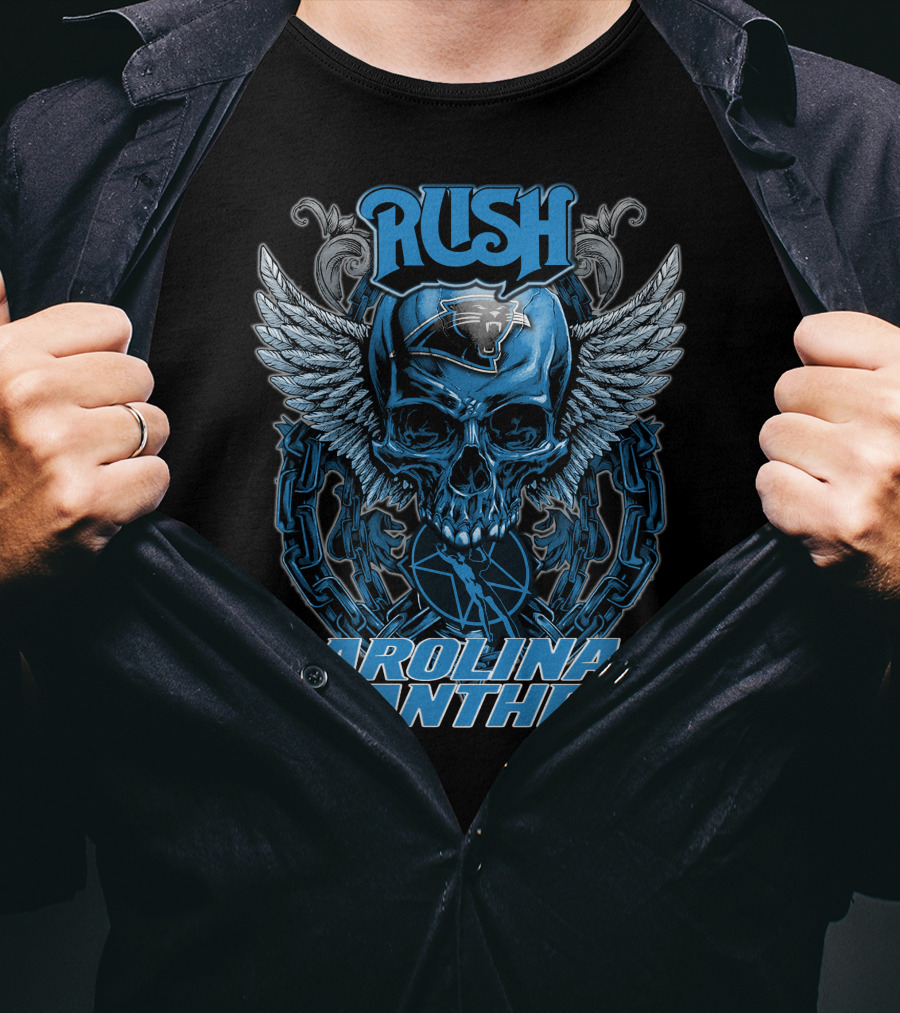RUSH CAROLINA PANTHERS Skull With Wings And Chains T-Shirt