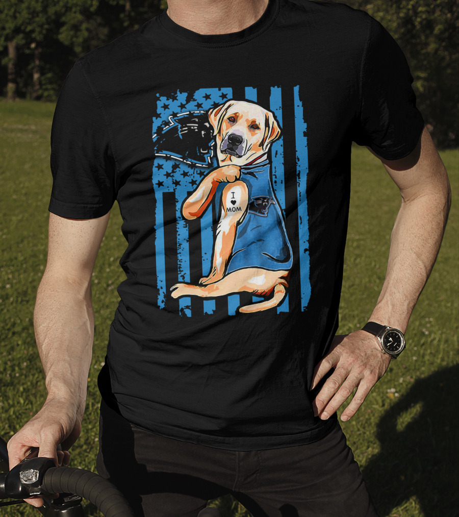 Labrador Retriever I Love Mom Proud Carolina Panthers Fan T-Shirt