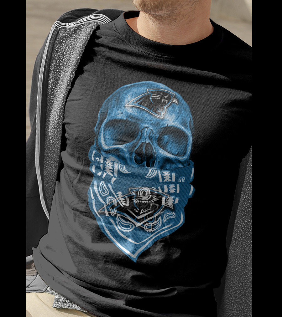 CAROLINA PANTHERS Skull Bandana Fan T-Shirt