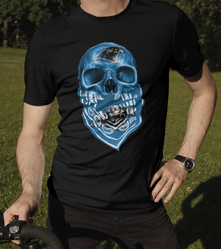 CAROLINA PANTHERS Skull Bandana Fan T-Shirt