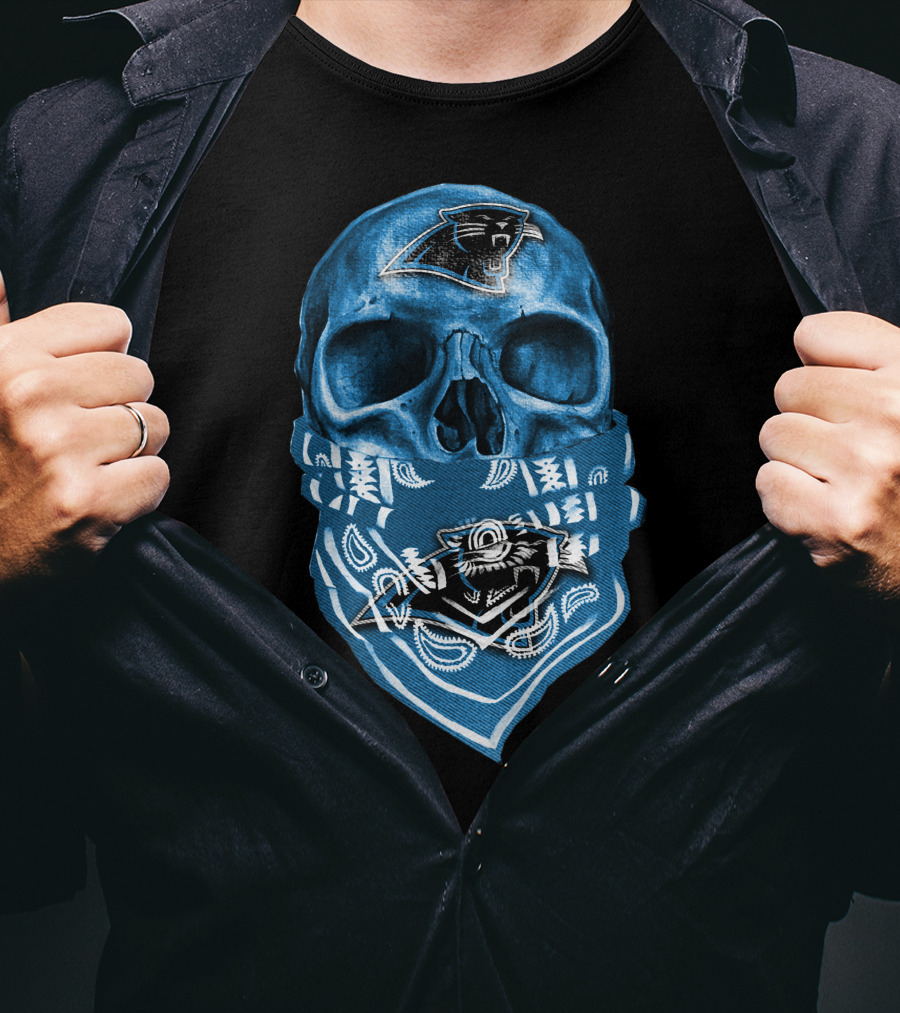 CAROLINA PANTHERS Skull Bandana Fan T-Shirt