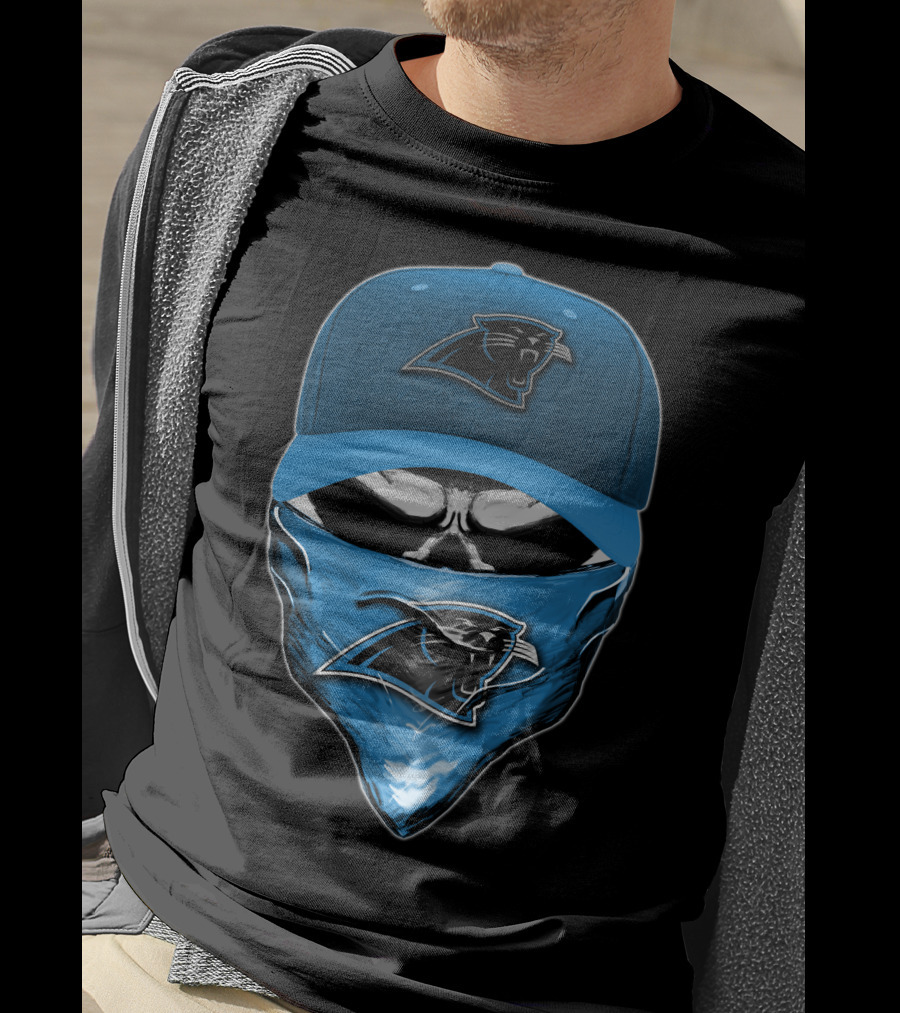 Skull Carolina Panthers Hat Bandana T-Shirt