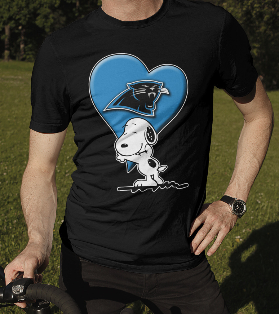 Snp V1 Carolina Panthers Love Snoopy Hugging Blue Heart T-Shirt