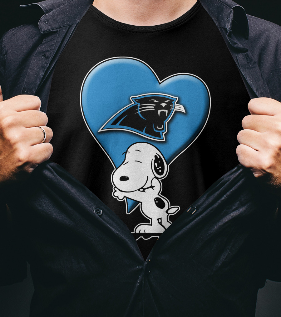 Snp V1 Carolina Panthers Love Snoopy Hugging Blue Heart T-Shirt