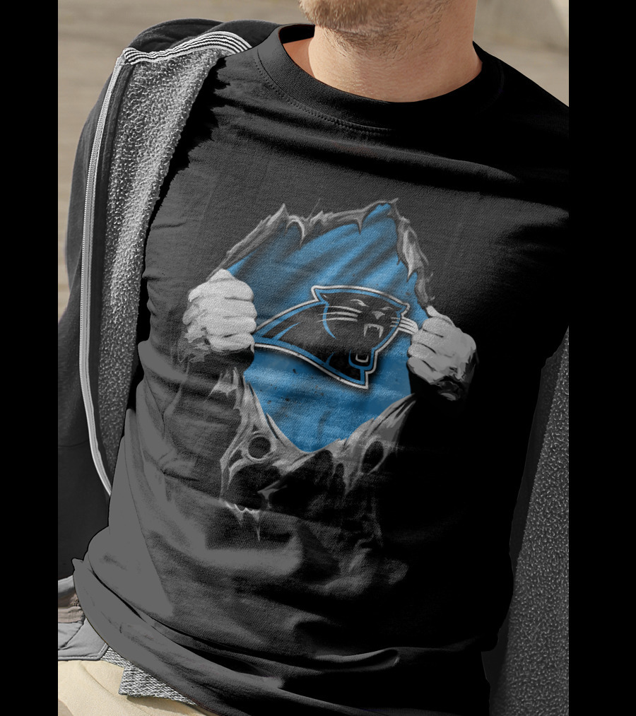 Torn Carolina Panthers Ripped Design With Dynamic Logo Display T-Shirt