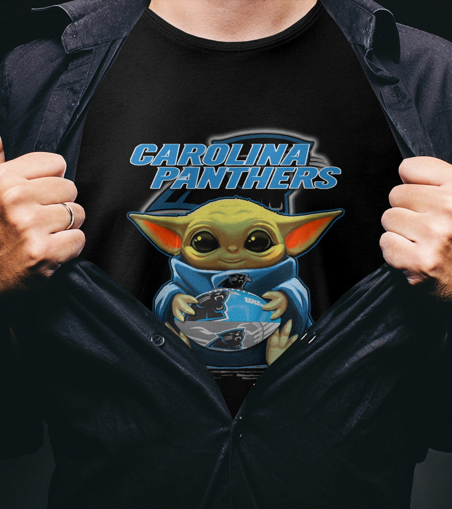Yoda Carolina Panthers Baby Holding Football Fan T-Shirt
