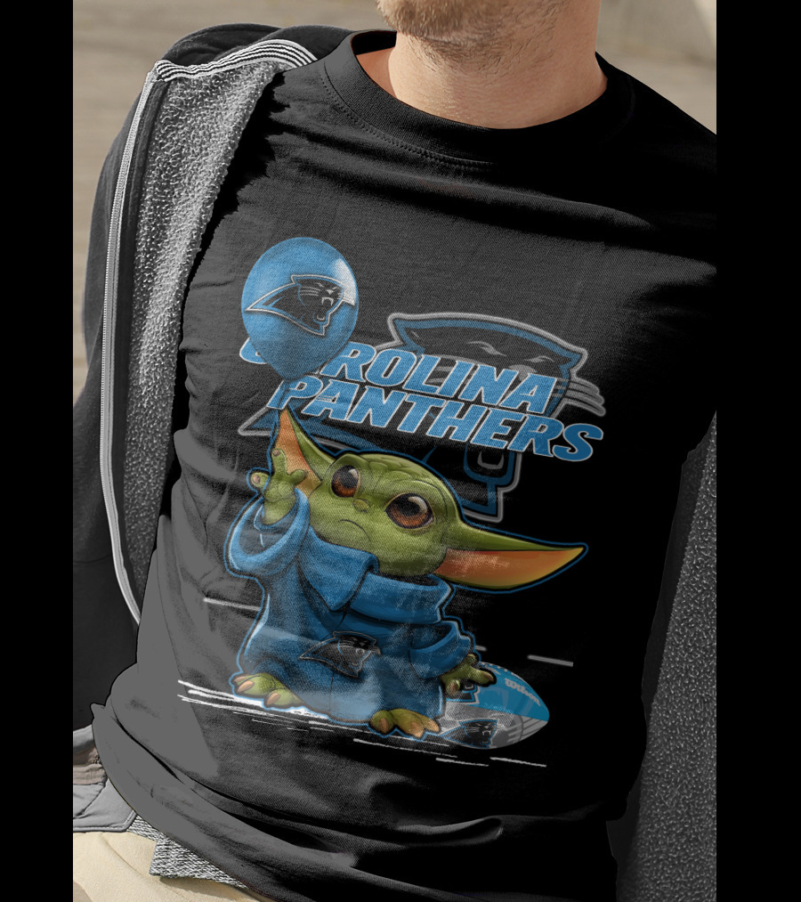 Yoda With Carolina Panthers NFL Logo And Football T-Shirt