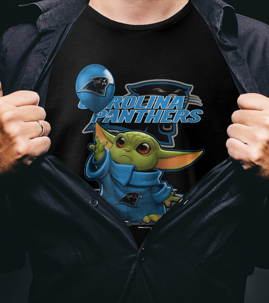 Yoda With Carolina Panthers NFL Logo And Football T-Shirt