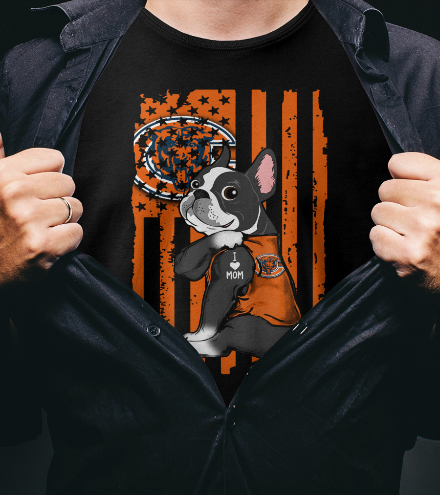 Boston Terrier CHICAGO BEARS I Love Mom Fan T-Shirt