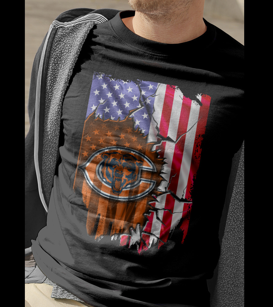American Flag With Chicago Bears T-Shirt