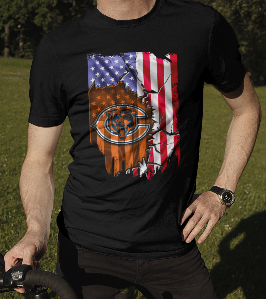 American Flag With Chicago Bears T-Shirt