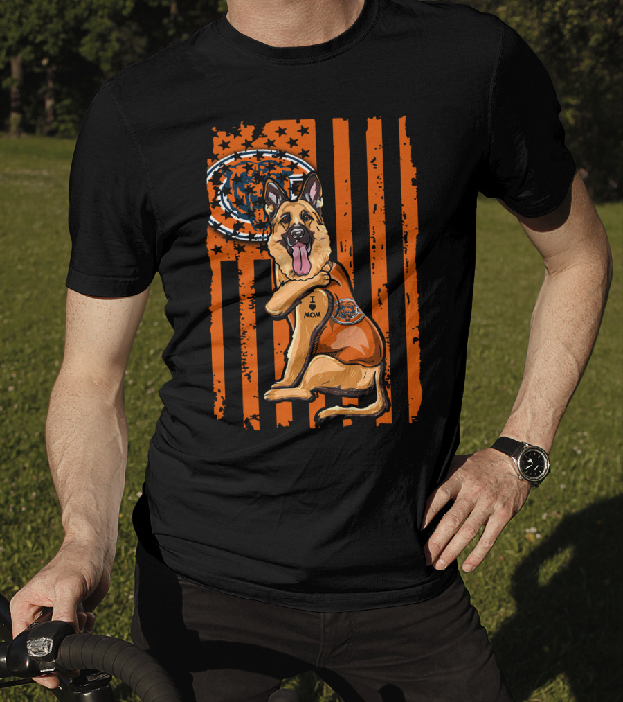 German Shepherd I Mom Chicago Bears Fan American Flag T-Shirt