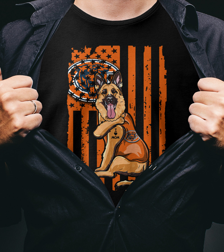 German Shepherd I Mom Chicago Bears Fan American Flag T-Shirt