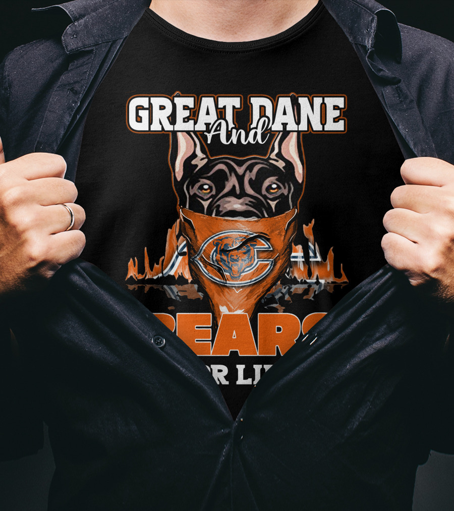 Great Dane And Bears For Life Chicago Bears T-Shirt