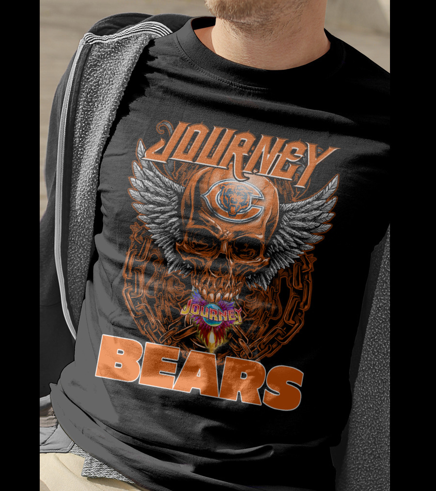 Journey Chicago Bears Skull Wings Chain Flame T-Shirt