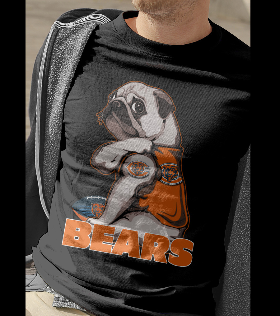 Pug Mascot With Chicago Bears Football T-Shirt