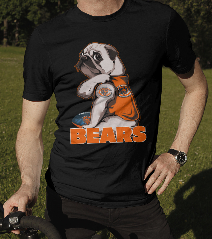 Pug Mascot With Chicago Bears Football T-Shirt