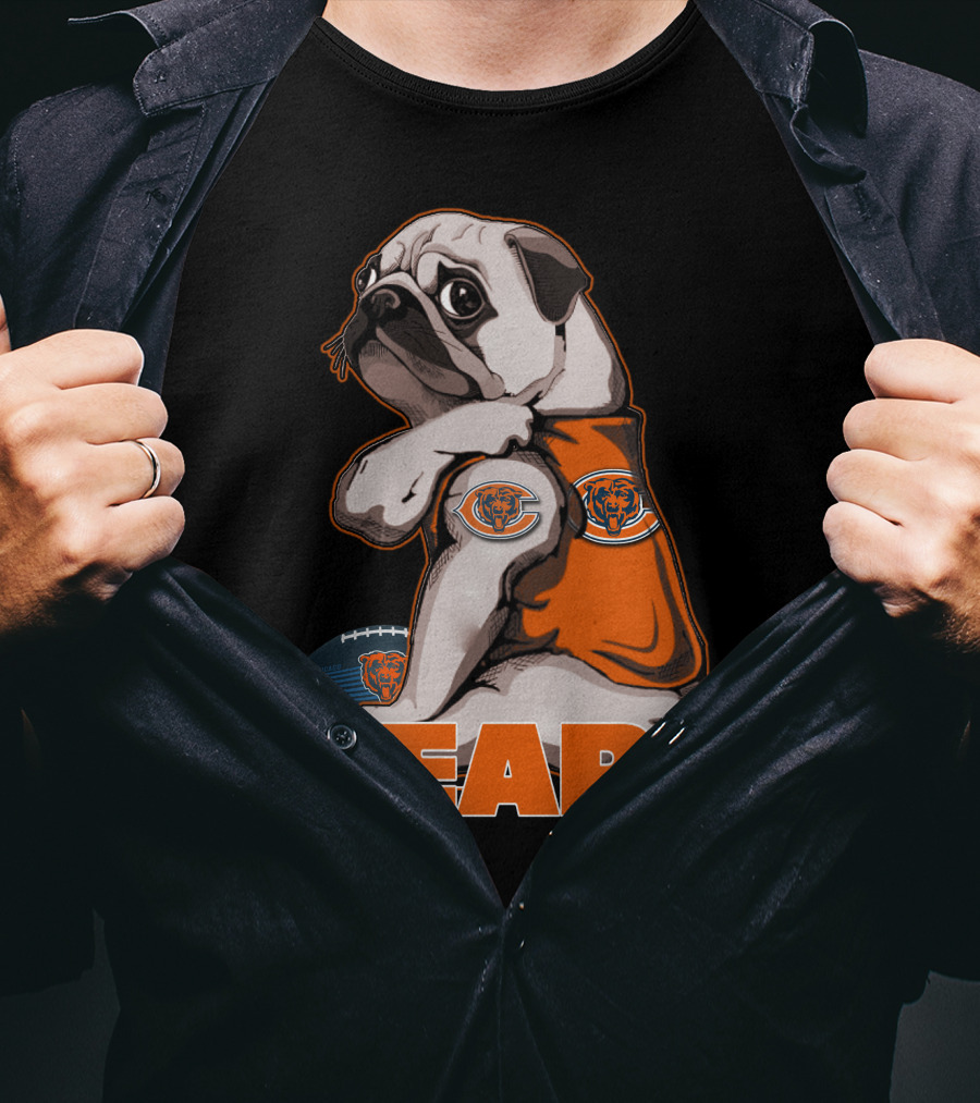 Pug Mascot With Chicago Bears Football T-Shirt