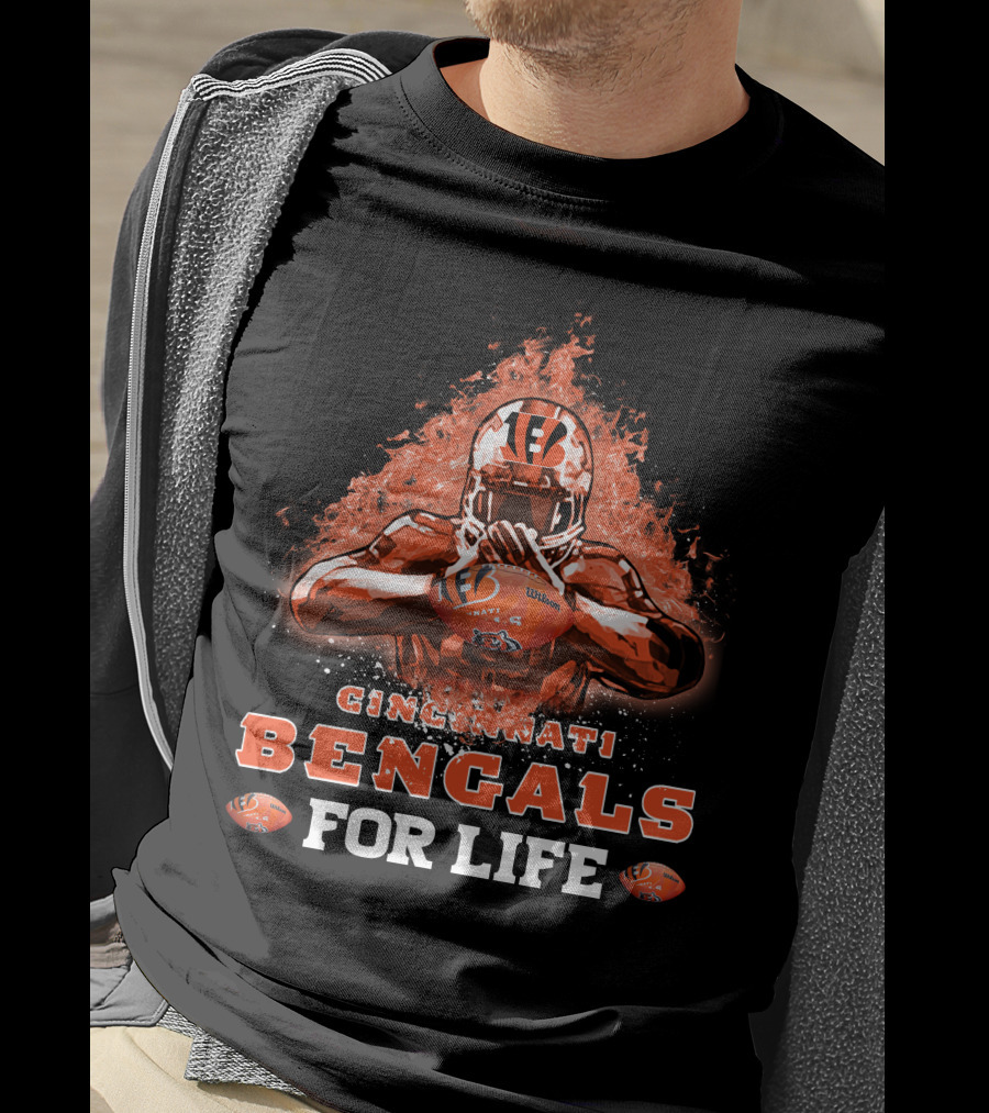 CINCINNATI BENGALS FOR LIFE Football Flame Helmet T-Shirt