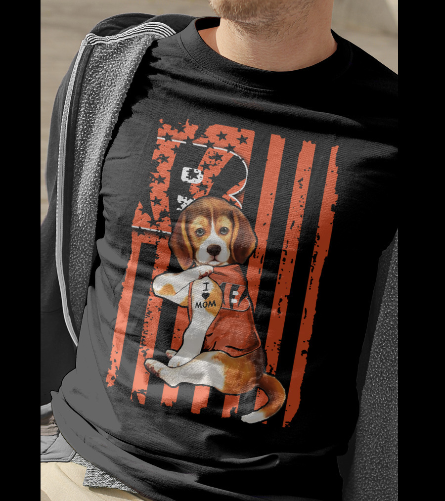 Beagle I Love Mom Cincinnati Bengals Stripes And Stars T-Shirt