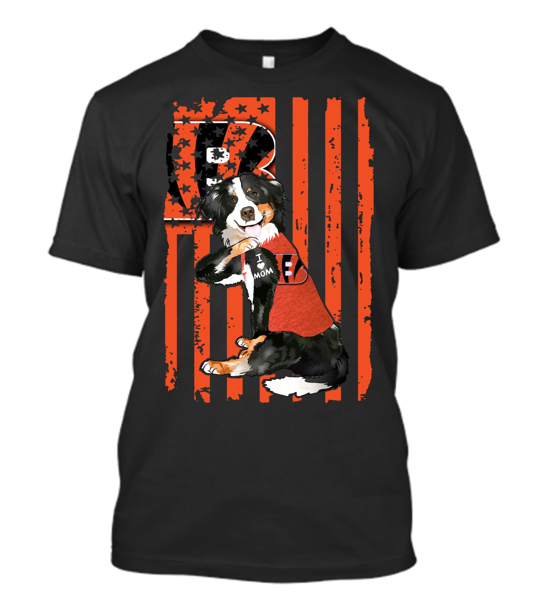 Border Collie I Love Mom Cincinnati Bengals Stripes T-Shirt