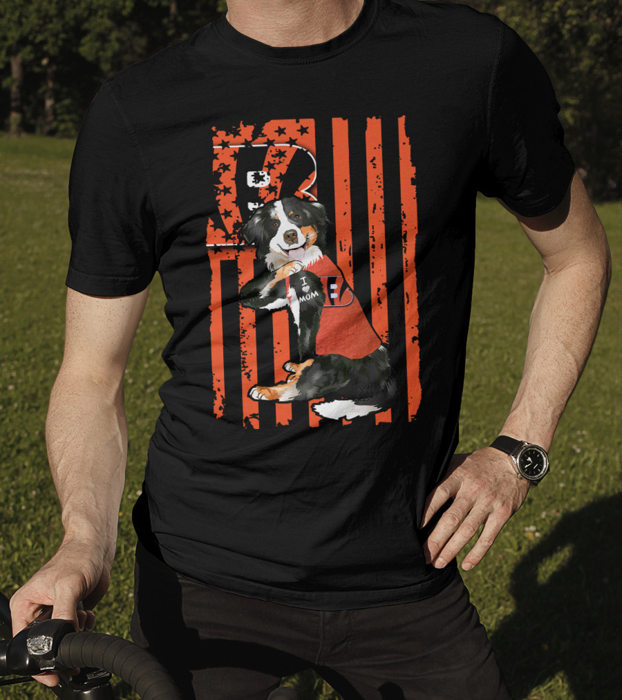 Border Collie I Love Mom Cincinnati Bengals Stripes T-Shirt
