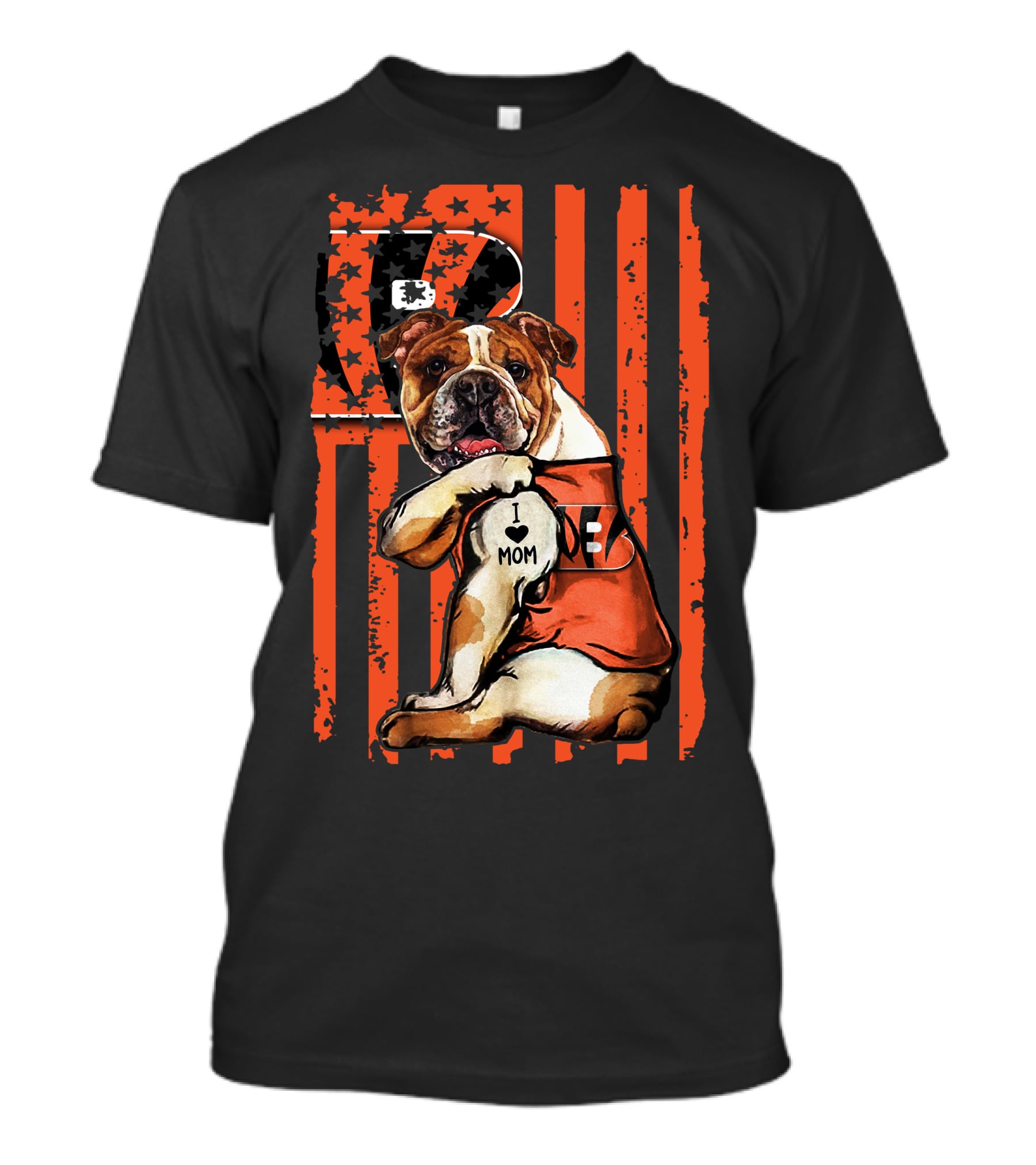 Bulldog Cincinnati Bengals I Love Mom Stripes T-Shirt
