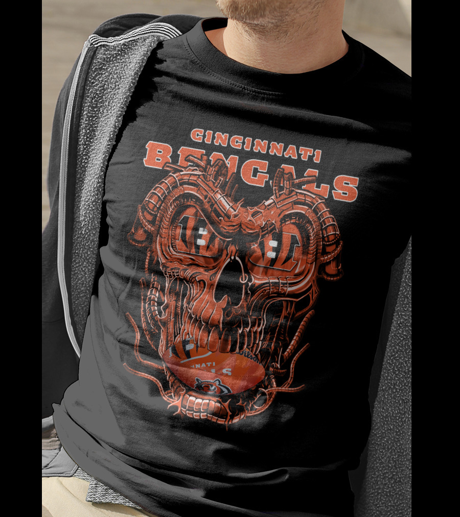 CINCINNATI BENGALS Dragon Skull Football T-Shirt