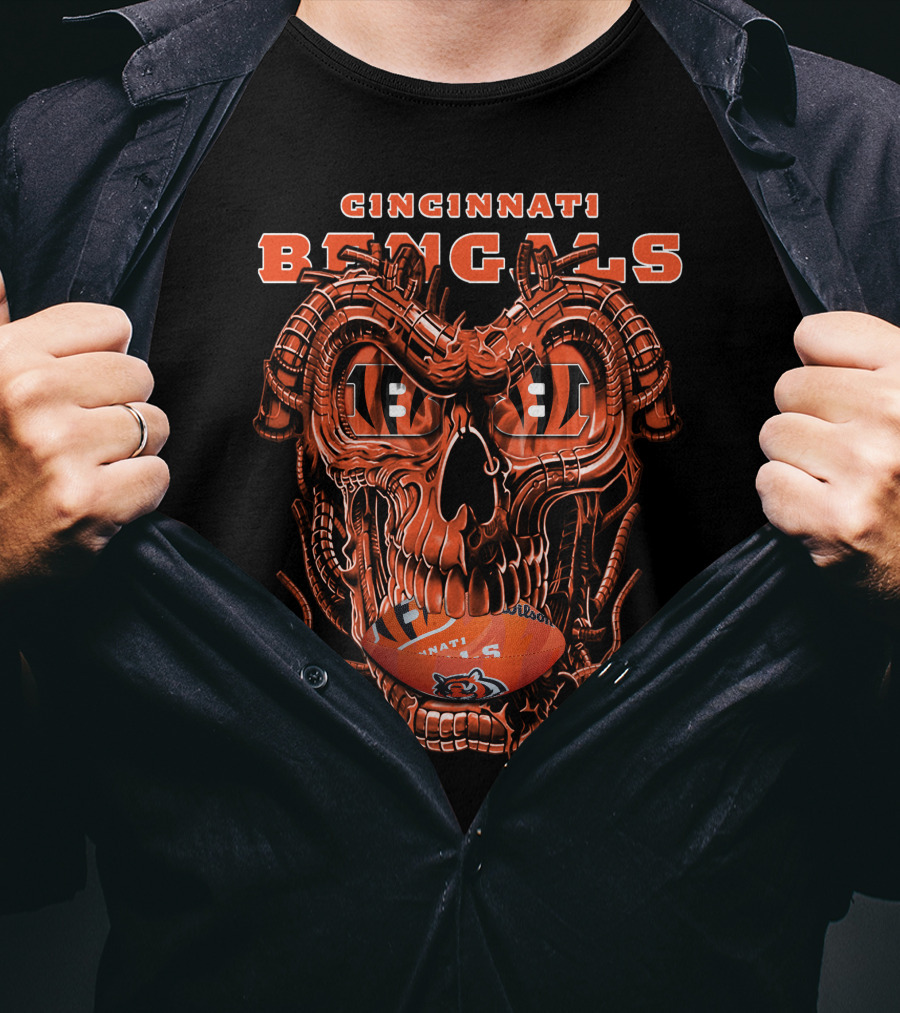 CINCINNATI BENGALS Dragon Skull Football T-Shirt