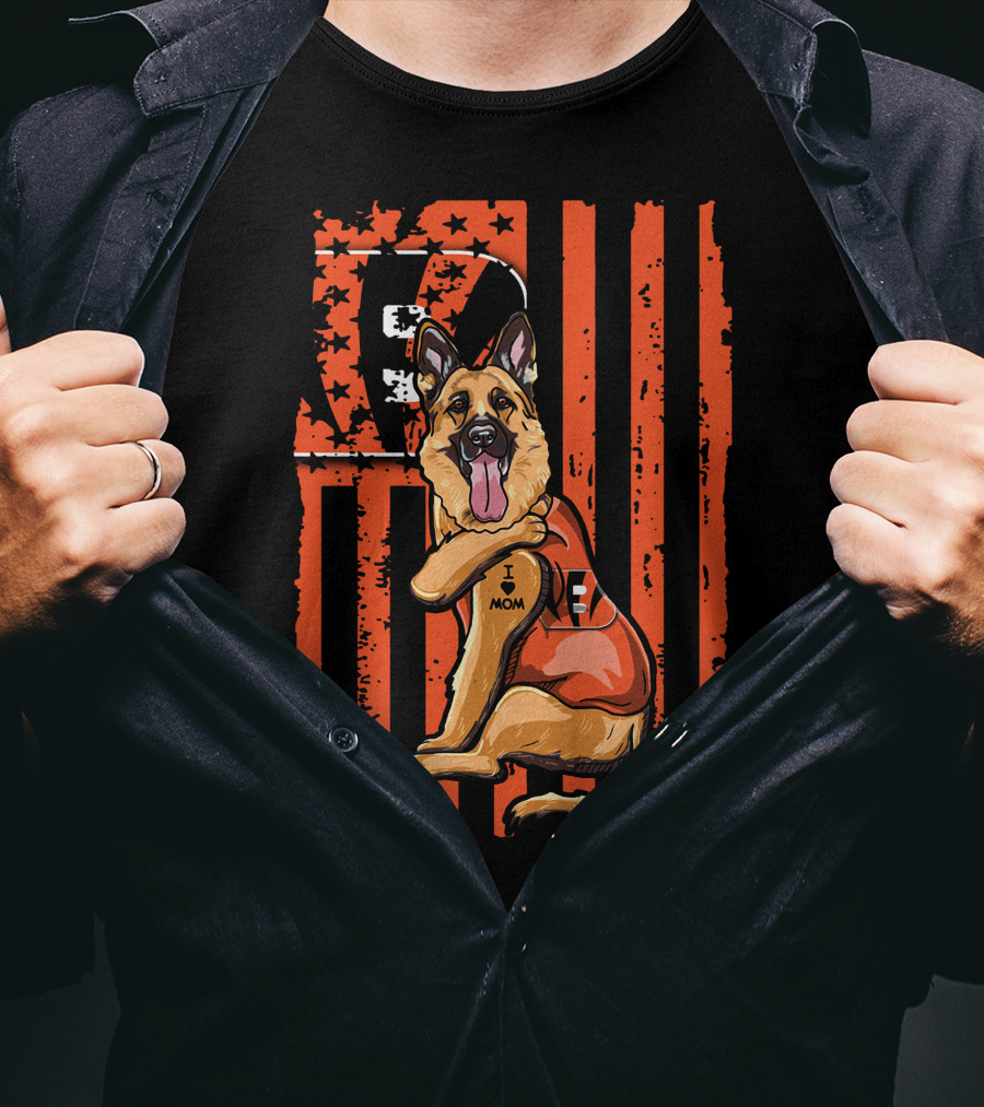 German Shepherd Cincinnati Bengals American Flag Football Fan Mockup T-Shirt